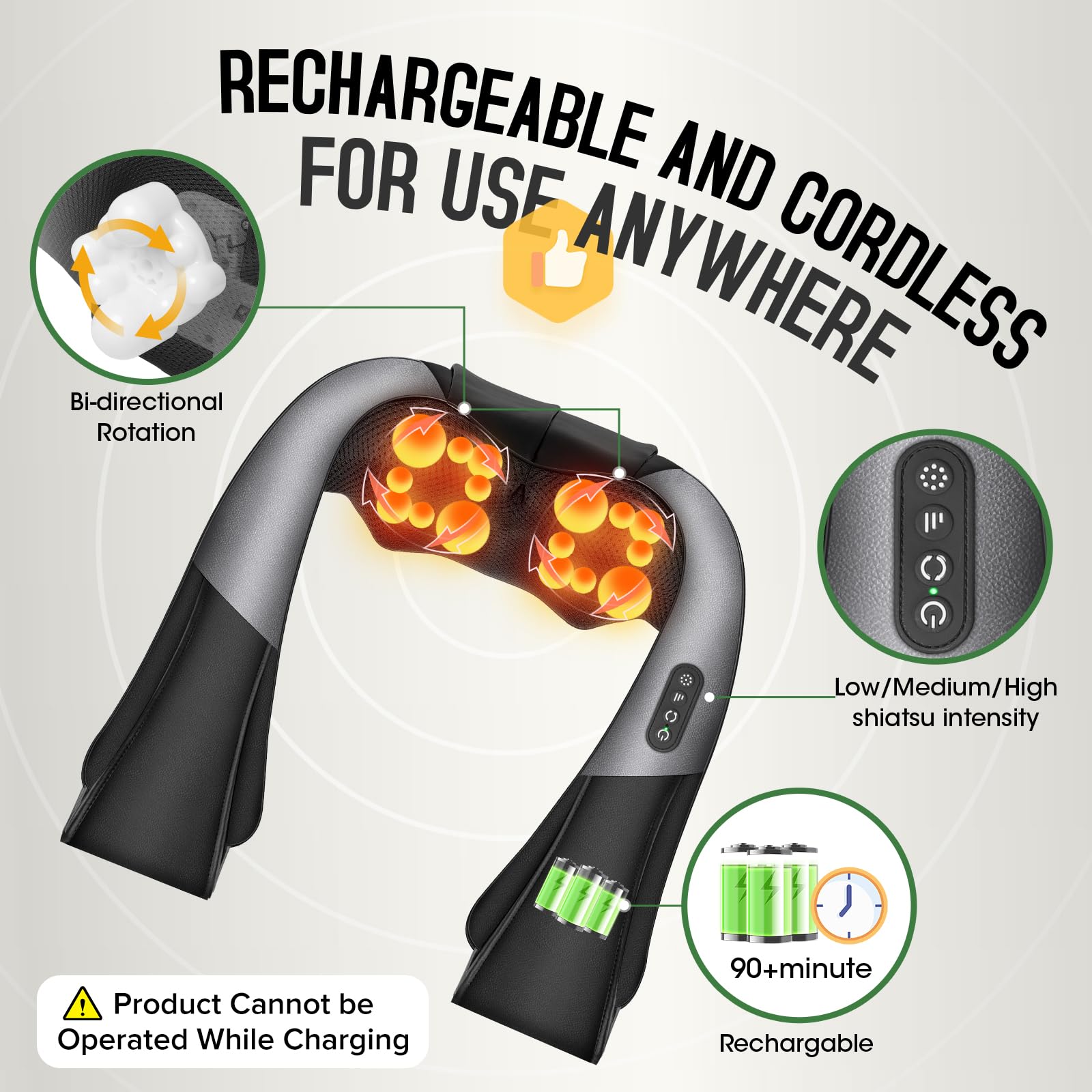 AERLANG massager with adjustable shoulder strap enables a customized fit