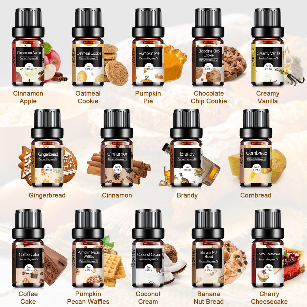 Aeshory Coffee Cake essential oil bottle ideal for cozy kitchen candle making.