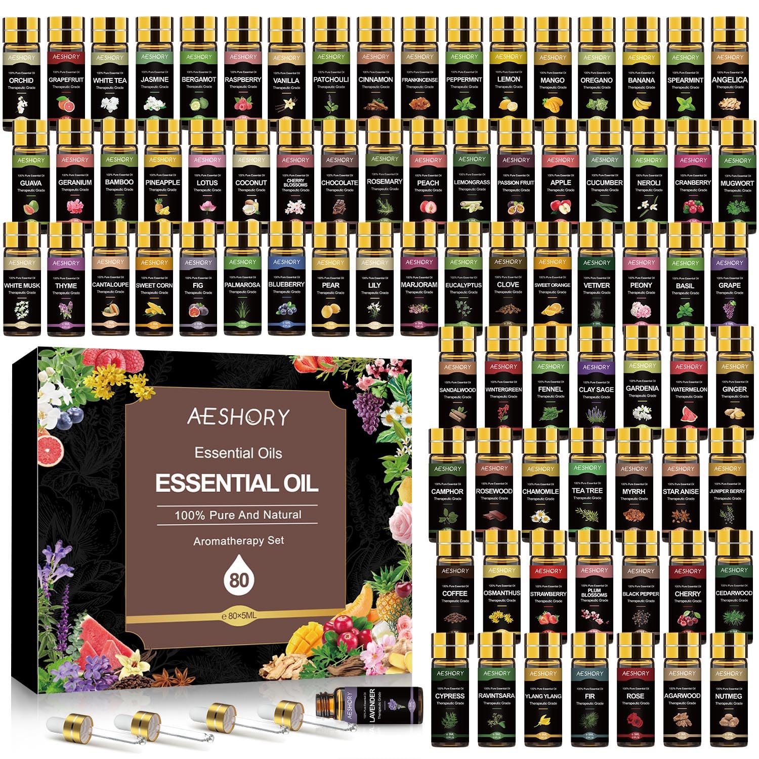 Aeshory essential oil set 80x5ml gift packaging ideal for home aromatherapy
