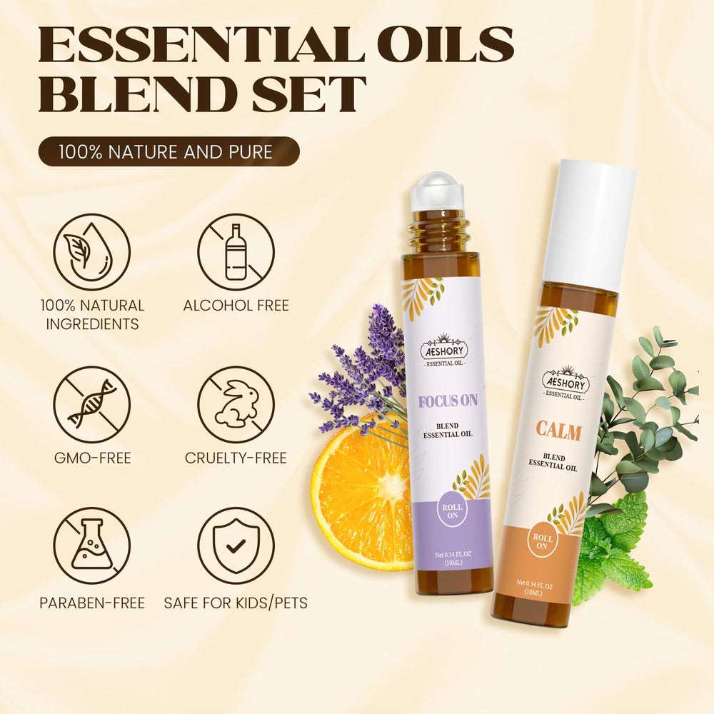 Aeshory Focus roll-on on the desk to support concentration.