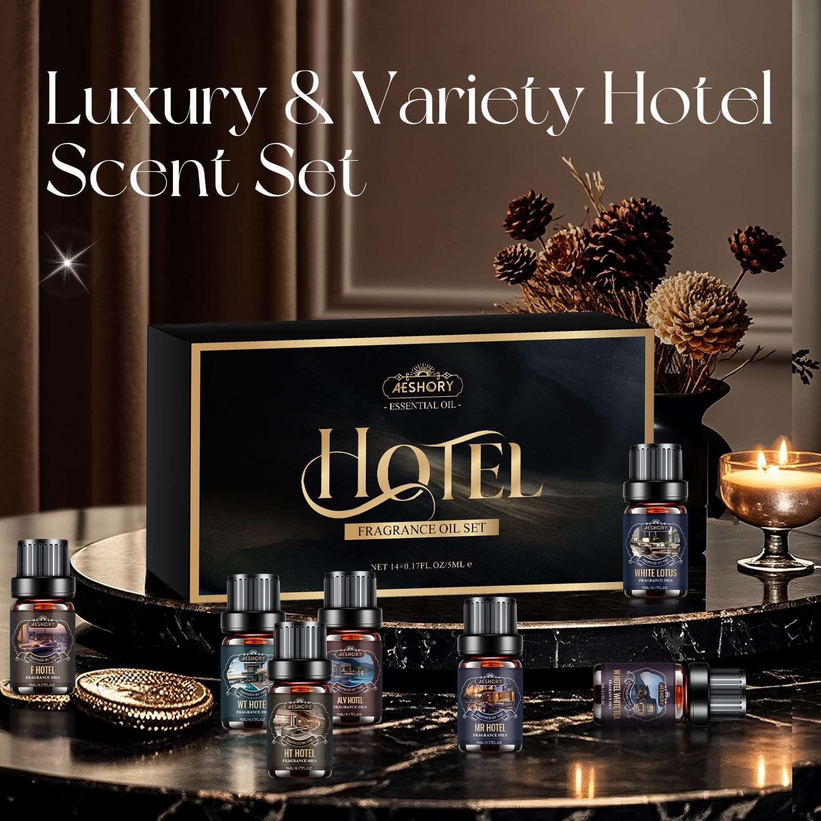 Aeshory diffuser oils in a diffuser for ambient room scent.