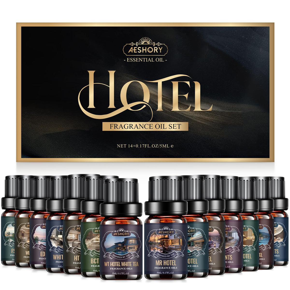 Aeshory hotel diffuser oils set packaging box for premium home aromatherapy.