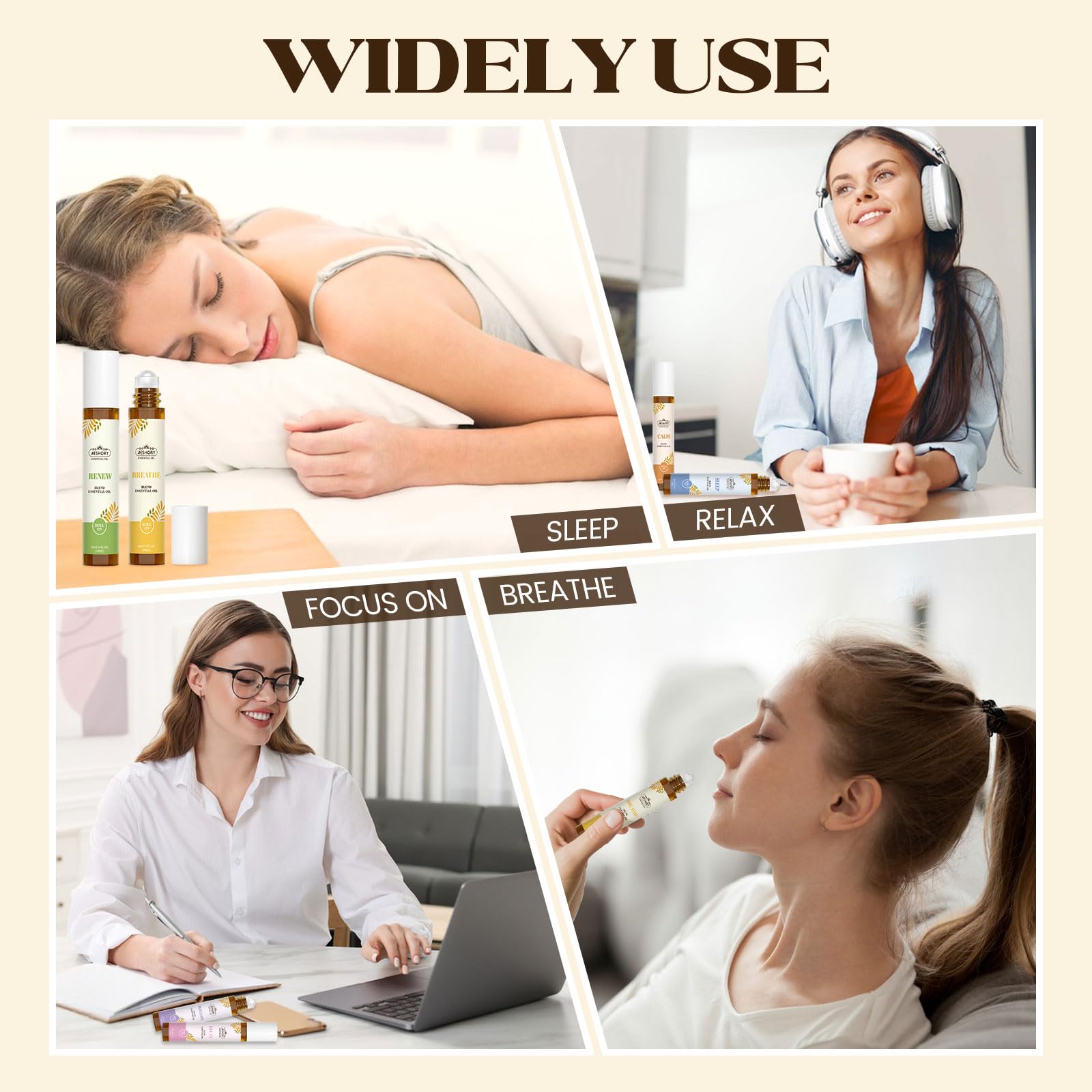 Aeshory roll-on on wrist for quick on-the-go use.