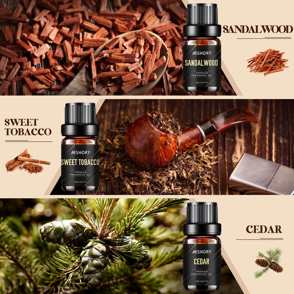 Aeshory sandalwood oil bottle with warm woody notes for candles and diffusers.