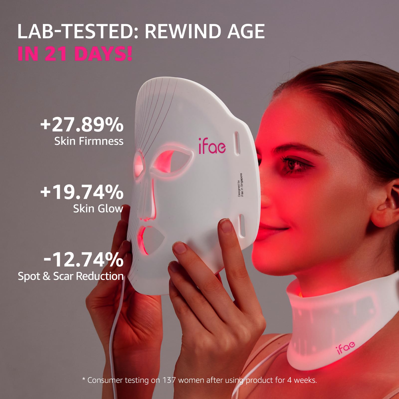Aesthifae red light mask highlights neck 3D contour for comfortable fit.