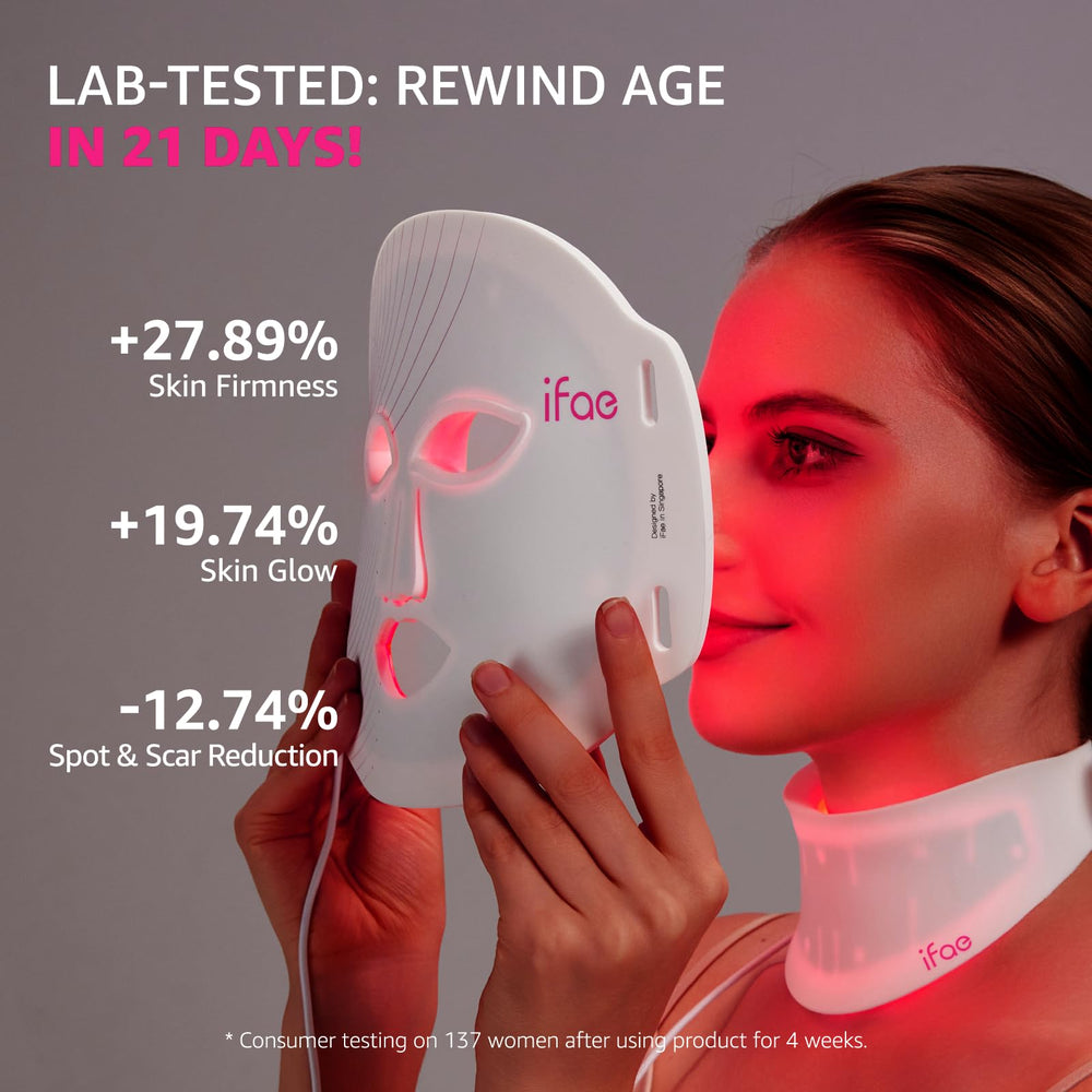 Aesthifae red light mask highlights neck 3D contour for comfortable fit.