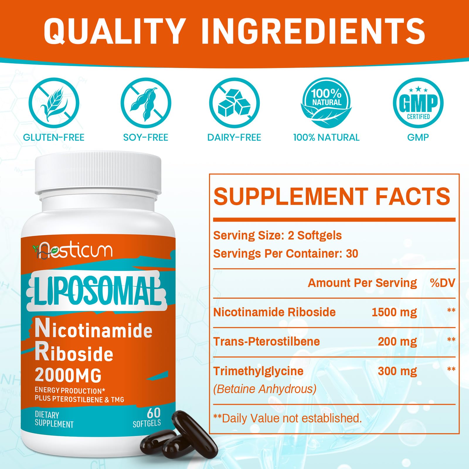 Aesticum TMG and Trans-Pterostilbene ingredient panel highlight antioxidants