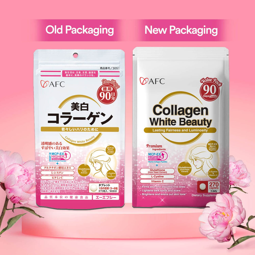 AFC Japan Collagen White Beauty lifestyle setup with healthy glow aesthetic.