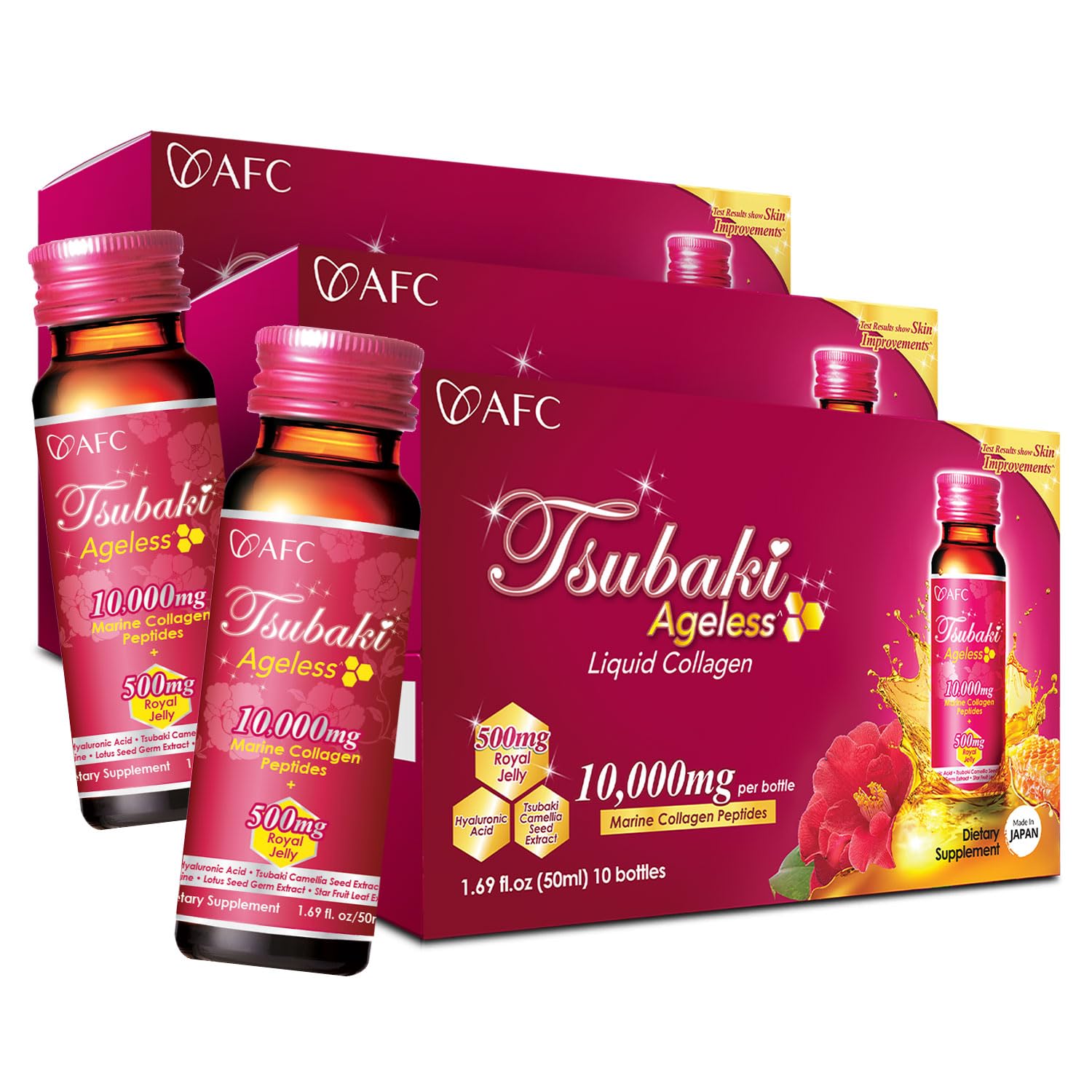 AFC Japan Tsubaki Ageless bottle for skin hydration and a radiant glow.