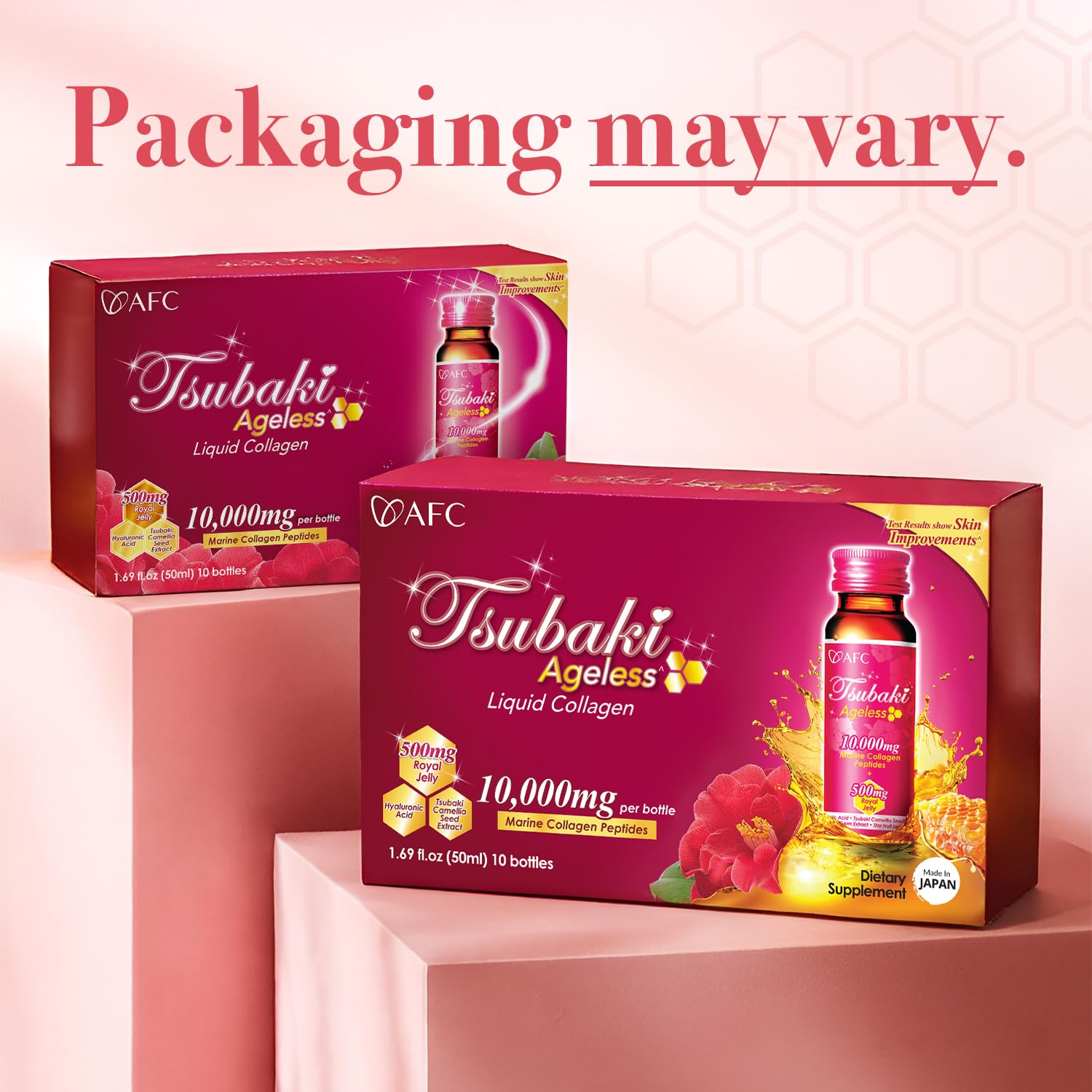 Triple-pack AFC Tsubaki Ageless packaging on shelf for savings.