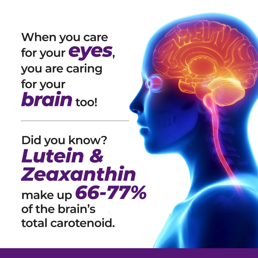 Illustrated ingredients like bilberry, astaxanthin, and blackcurrant with vitamins icons.