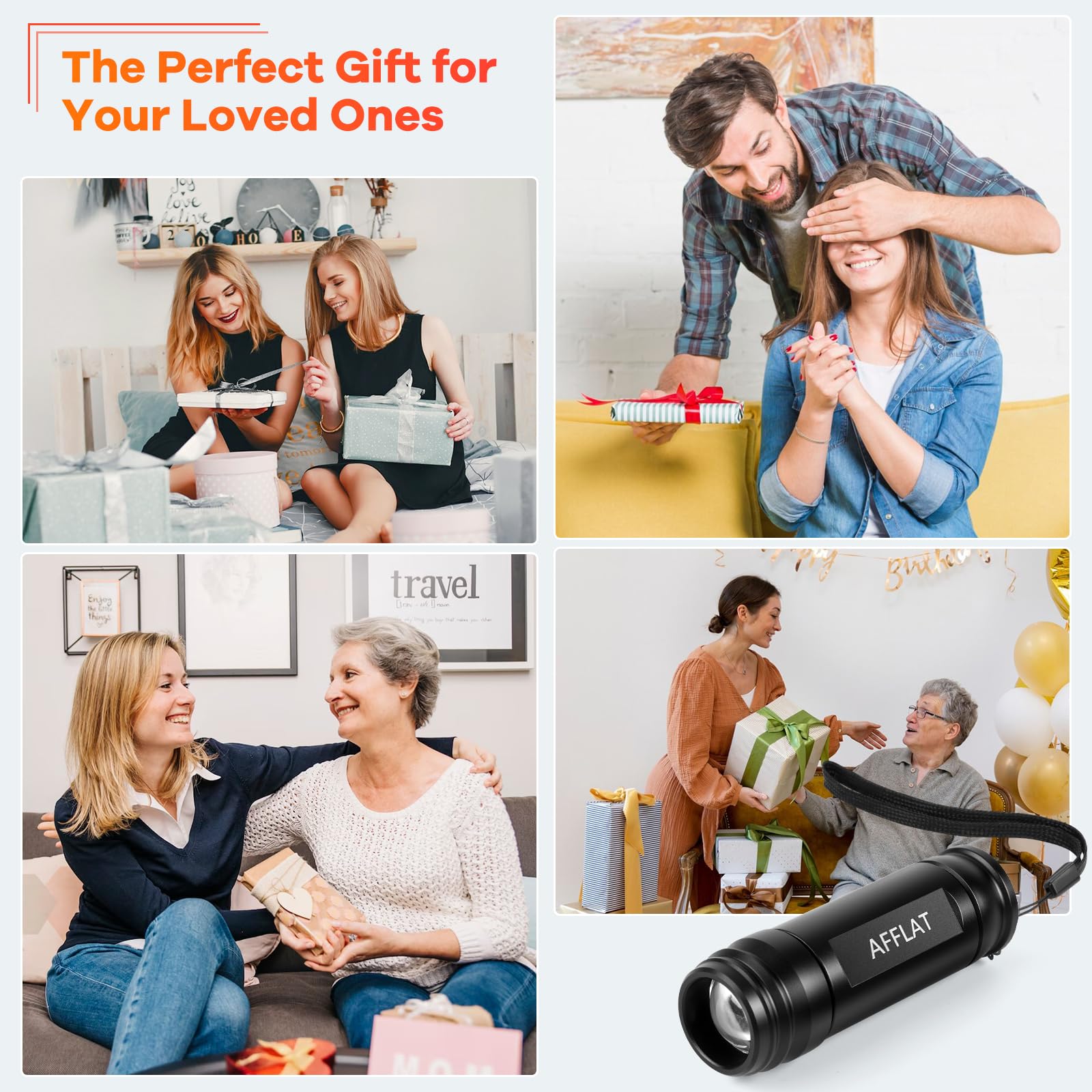 AFFLAT Red Light Therapy Flashlight modes display shows four customizable options