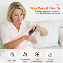 AFFLAT Red Light Therapy Flashlight side use demonstrates easy muscle relief at home
