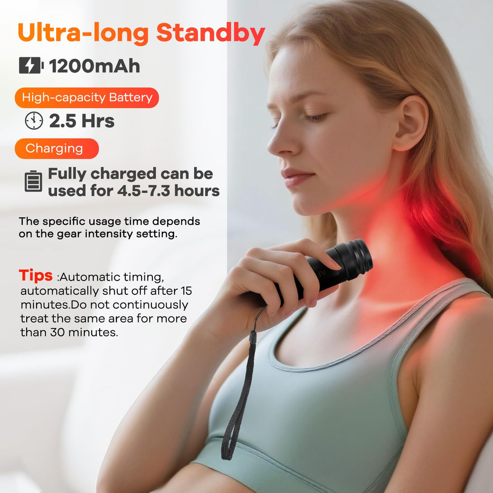 AFFLAT Red Light Therapy Flashlight travel pouch illustrates on-the-go use