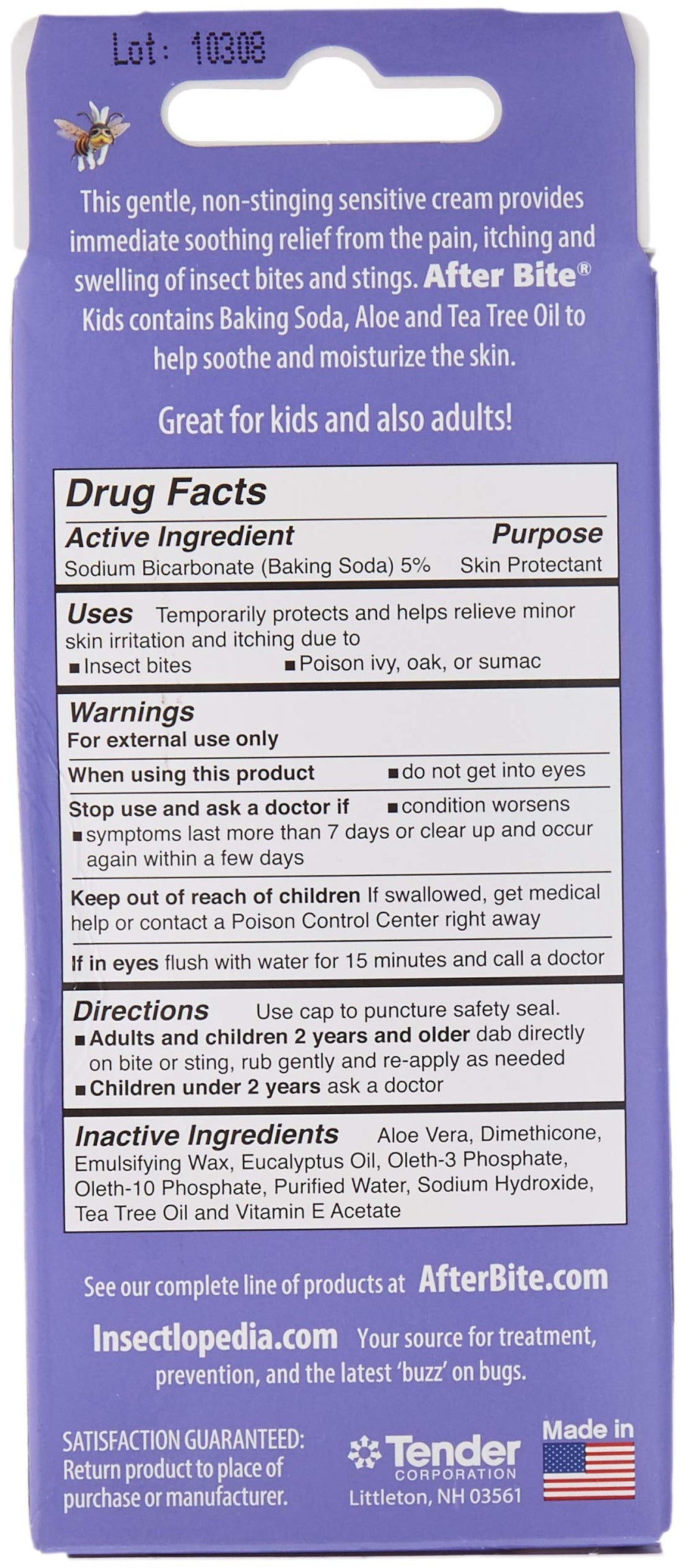 Ingredients close-up highlights baking soda, aloe vera, and tea tree oil for soothing care.