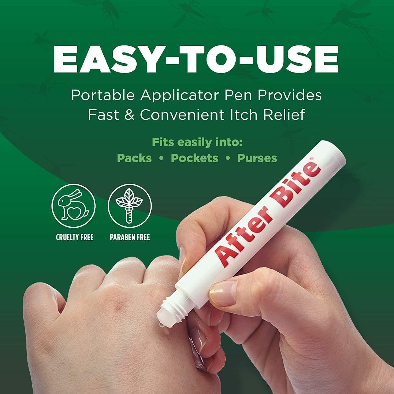 Glove-compartment ready After Bite Itch Eraser pen for insect bite relief anywhere.