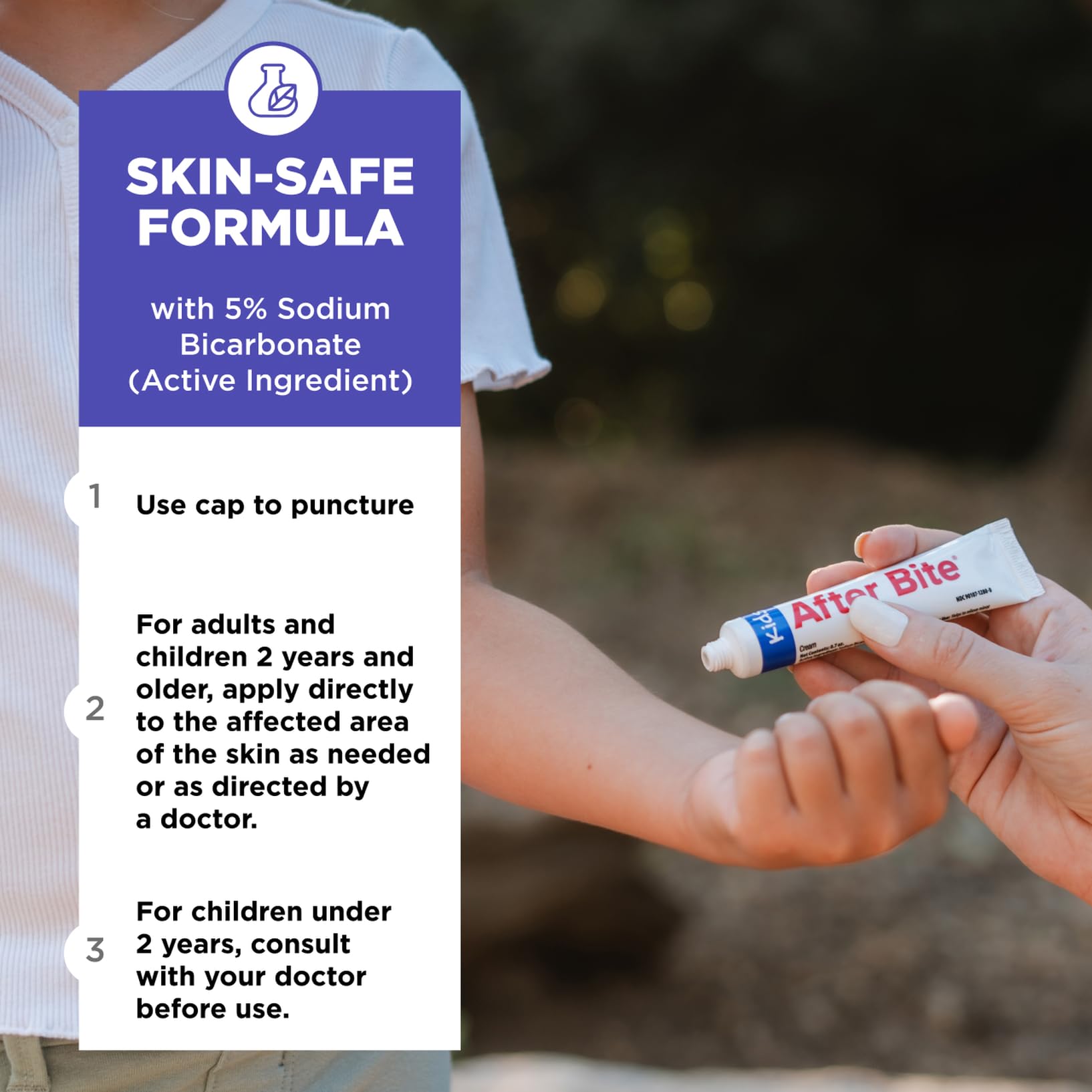 After Bite Kids four-pack cream tubes kept handy in first aid kits.