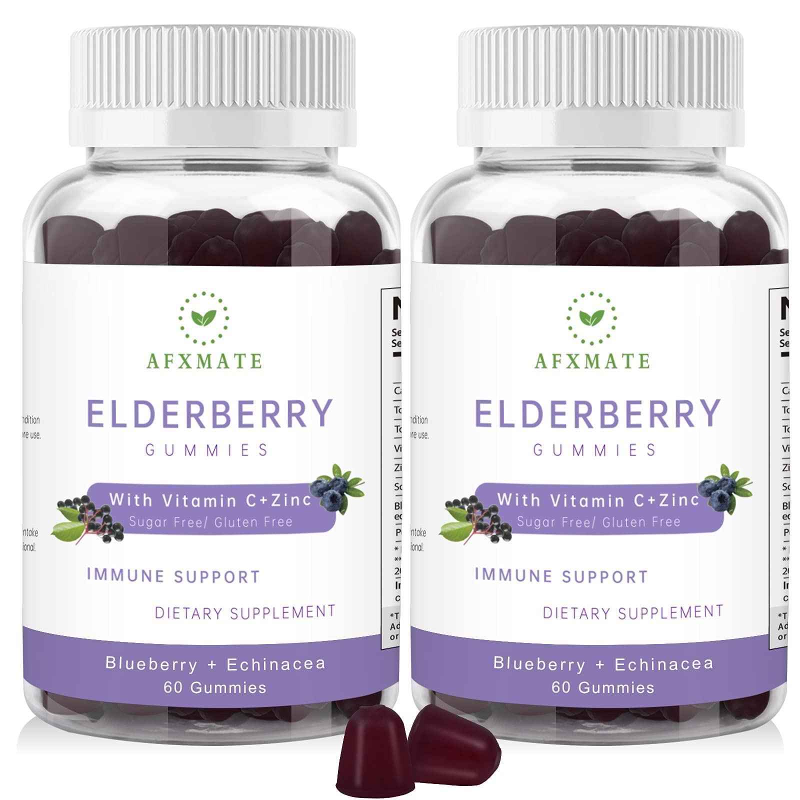AFXMATE Sambucus Elderberry Gummies bottle view shows berry flavor and potential immune support.