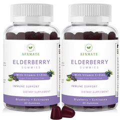AFXMATE Sambucus Elderberry Gummies bottle view shows berry flavor and potential immune support.