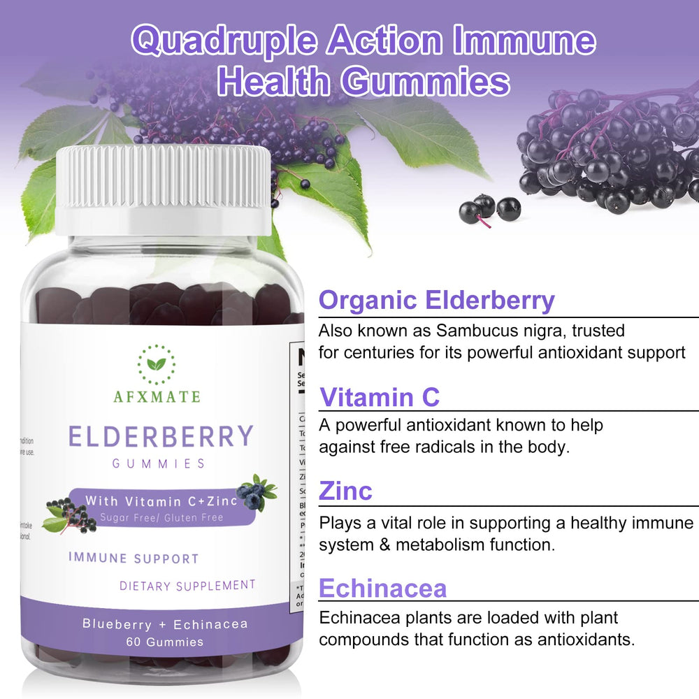 AFXMATE Sambucus Elderberry Gummies packaging-2-pack demonstrates convenient two-bottle option.