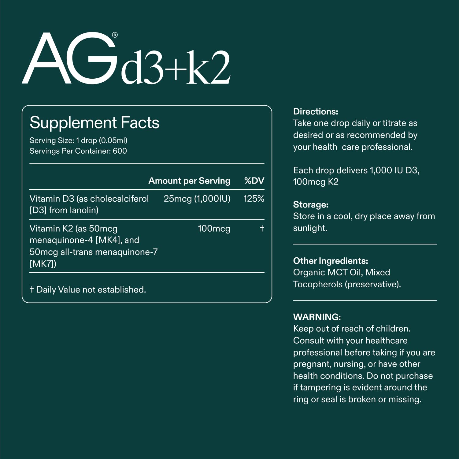 Liquid D3+K2 formula in oil base supports efficient absorption and flexibility.