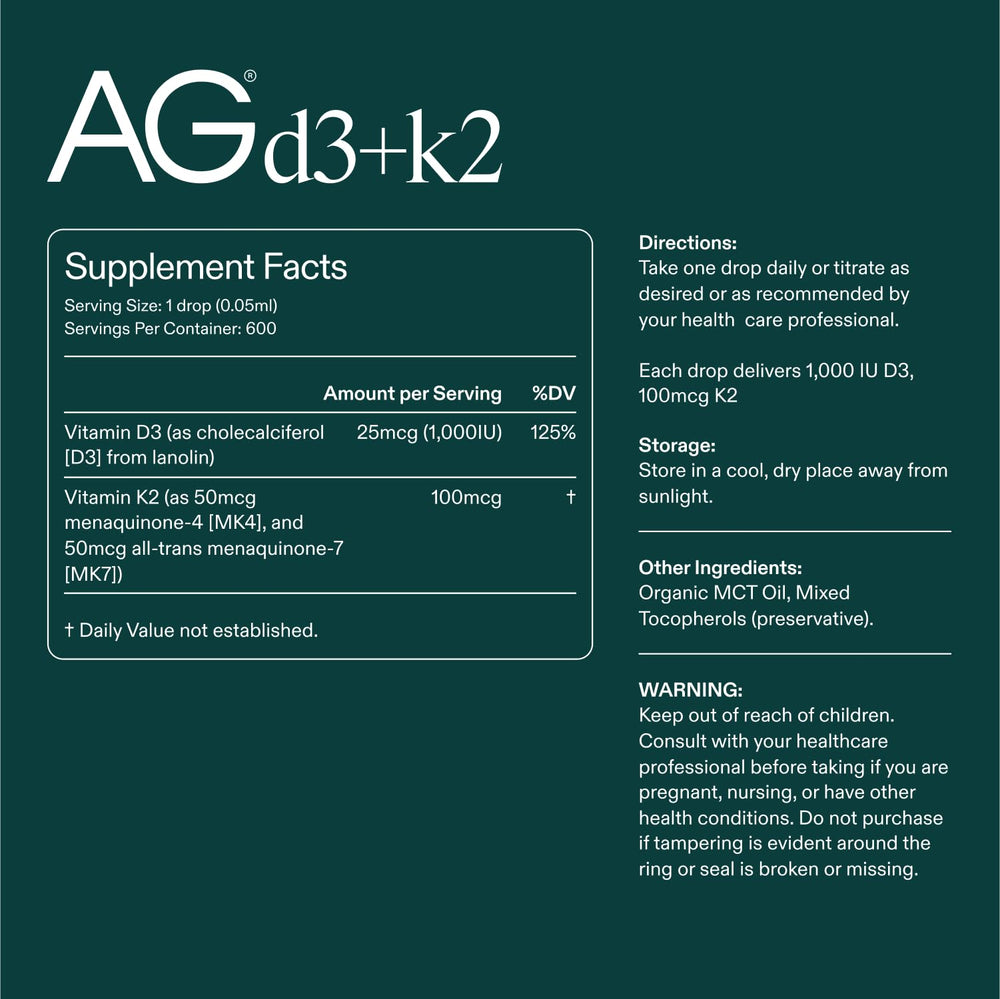 Liquid D3+K2 formula in oil base supports efficient absorption and flexibility.