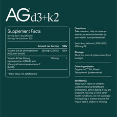 Liquid D3+K2 formula in oil base supports efficient absorption and flexibility.