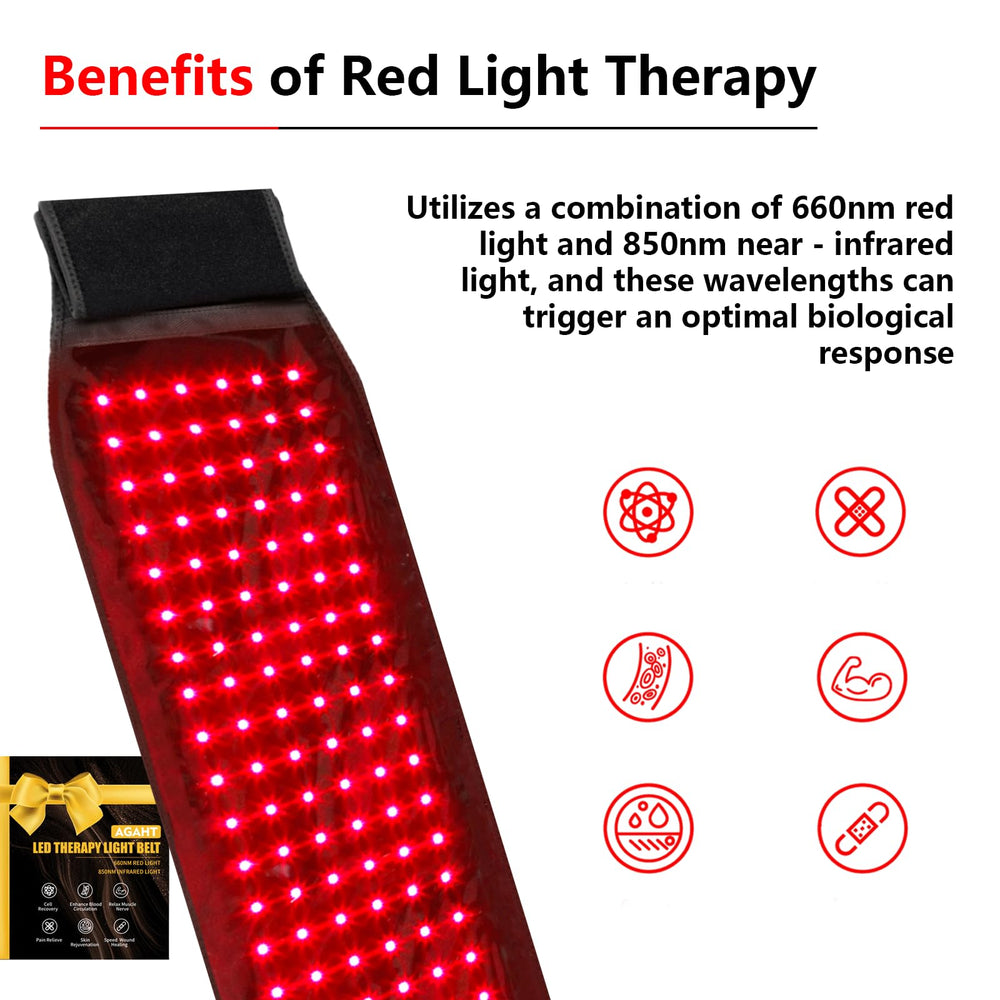 AGAHT Long Red Light Belt shoulder coverage for upper body warmth.
