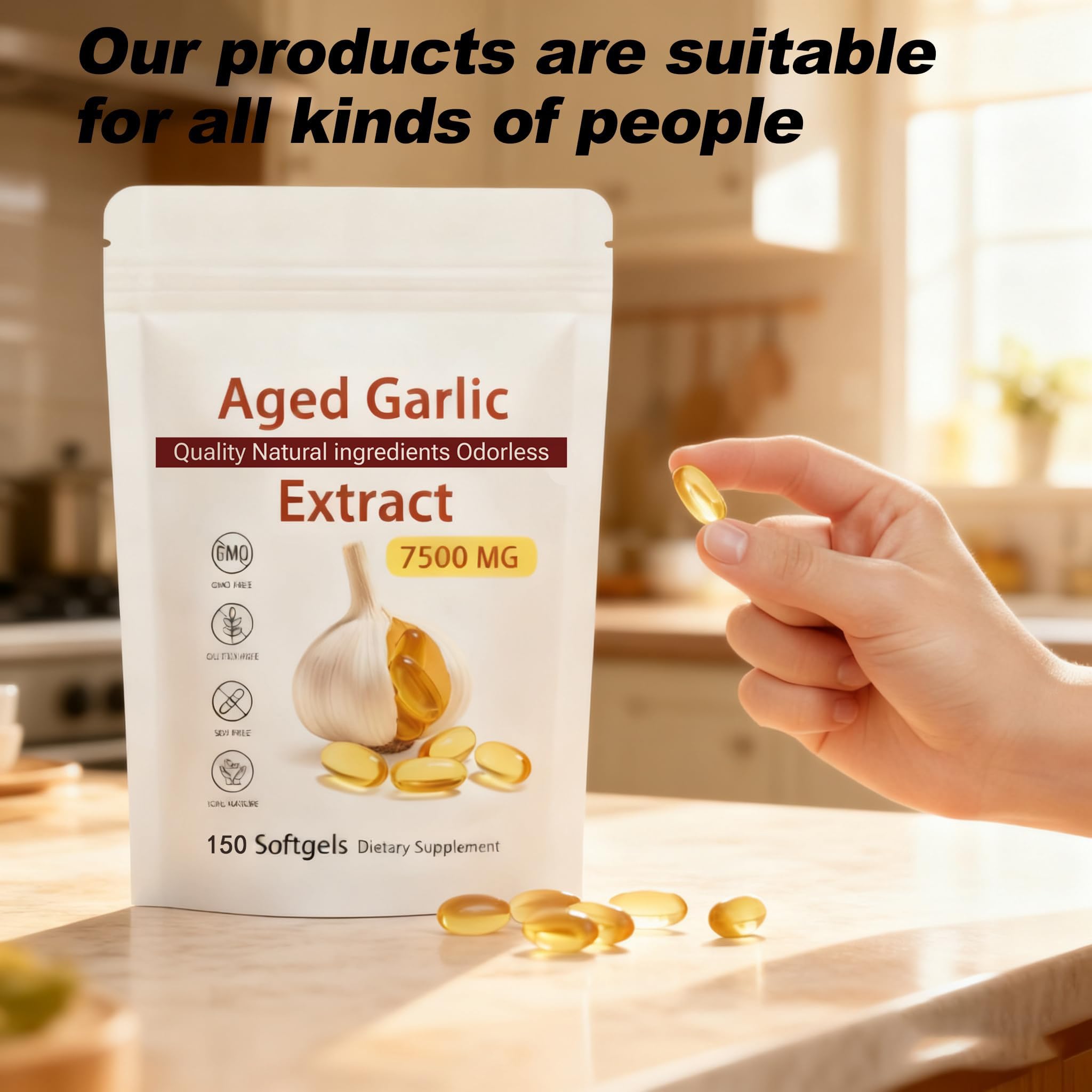 Aged Garlic Extract label showing two-year maturation for stability.