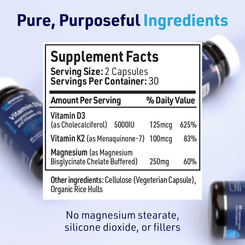 AgeImmune Brilliant D3+ label closeup shows doctor-formulated immune and bone support.