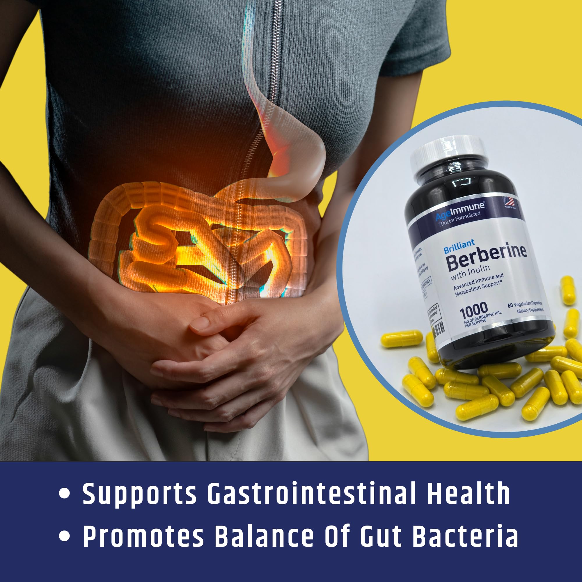 AgeImmune capsule close-up emphasizes easy swallow design and premium complex.