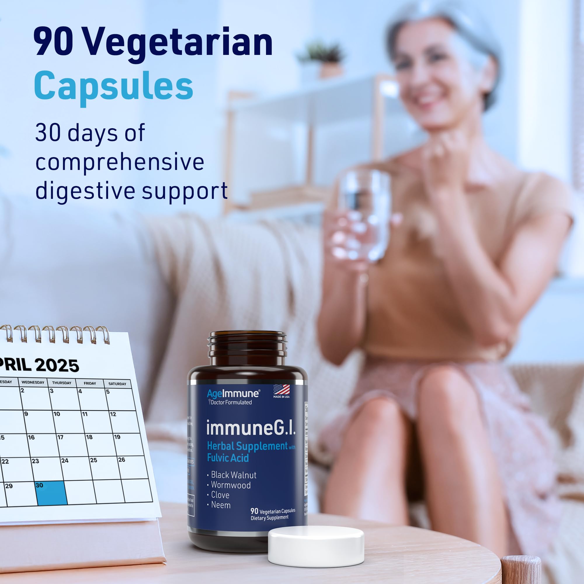 AgeImmune ImmuneG.I. black walnut shell emphasizes digestive health support