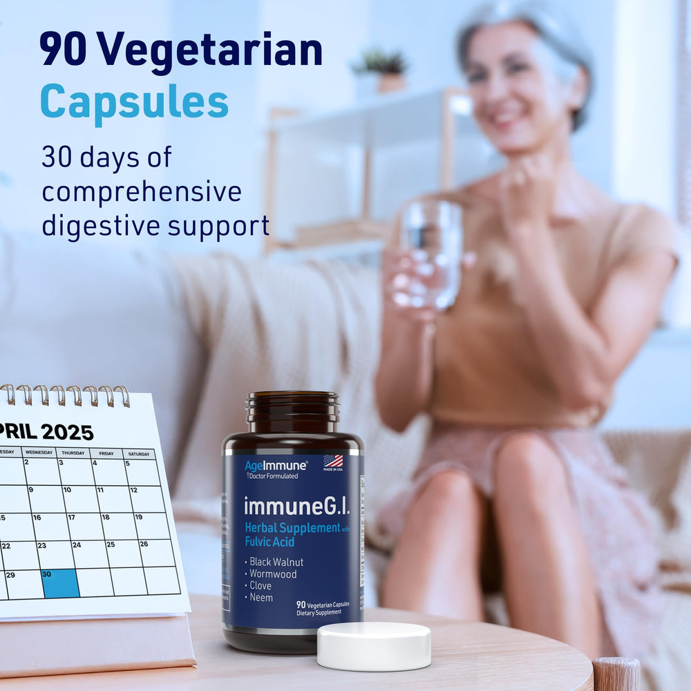 AgeImmune ImmuneG.I. black walnut shell emphasizes digestive health support