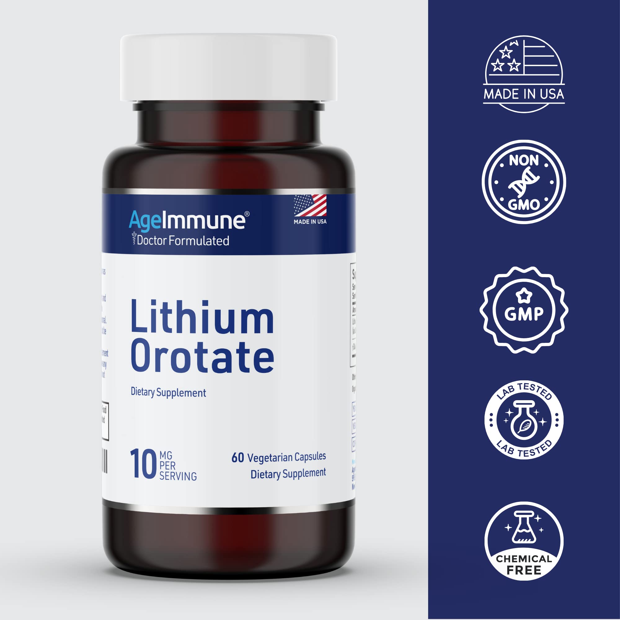 Pouring lithium orotate capsules from the bottle for daily dosing.