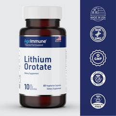 Pouring lithium orotate capsules from the bottle for daily dosing.