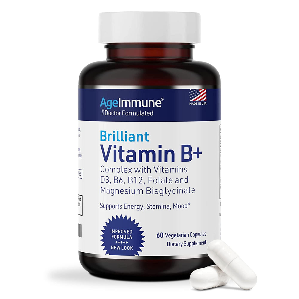 AgeImmune Vitamin B Complex tablets on white background for daily vitality