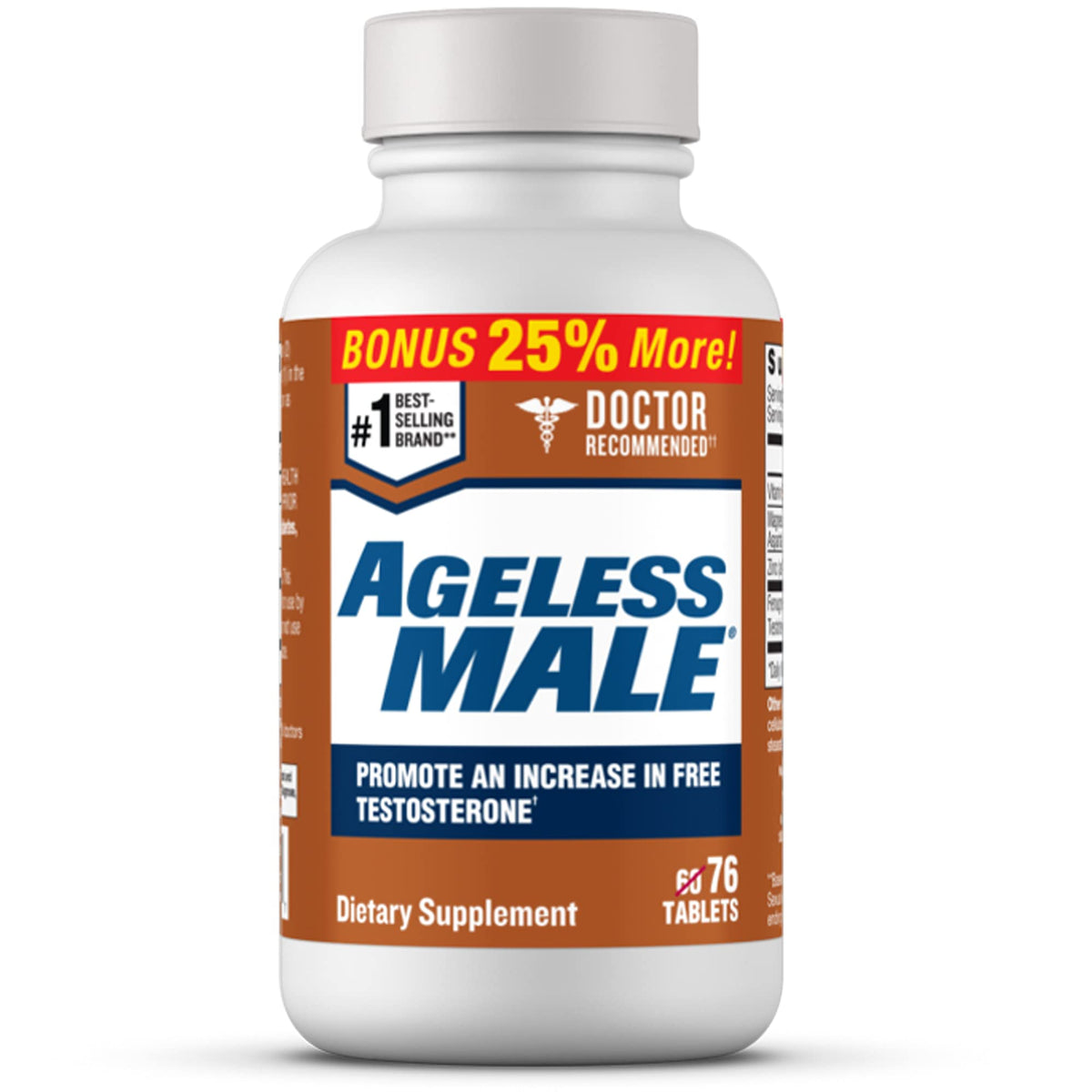 Ageless Male bottle shows natural formula for daily energy