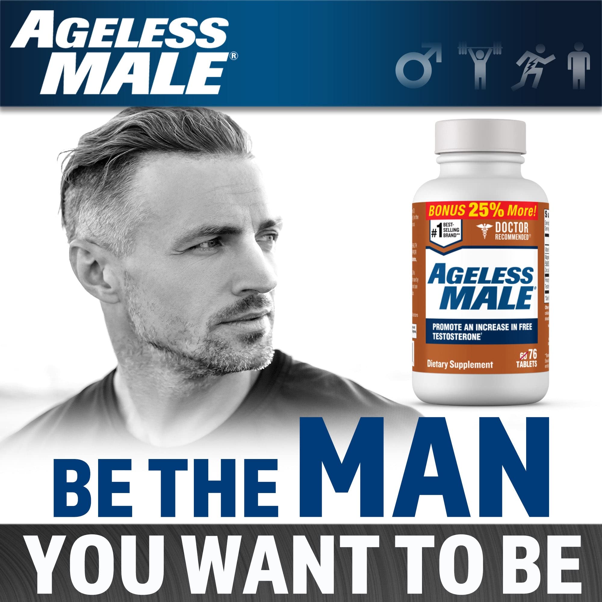 Ageless Male label shot communicates ingredient transparency and quality