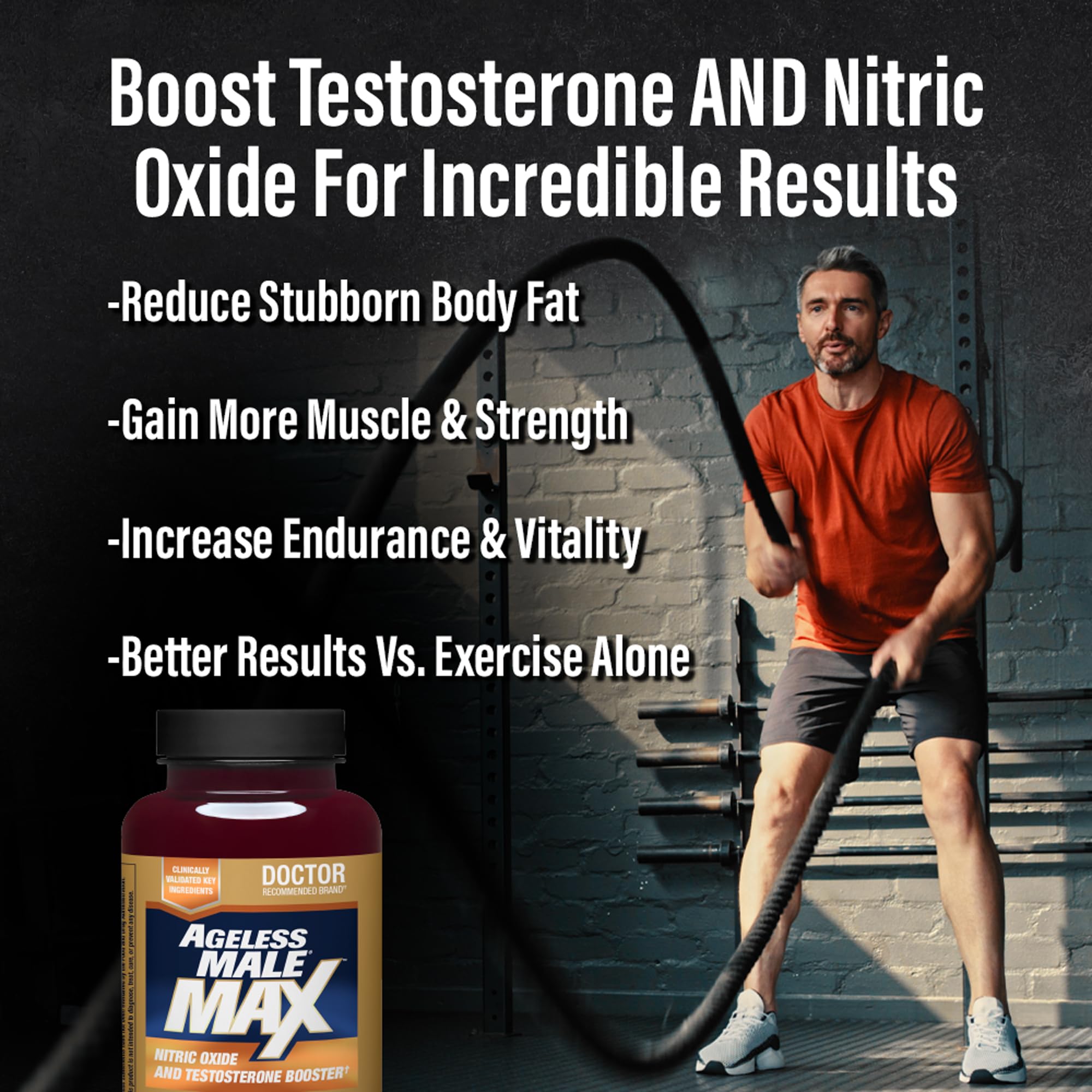 Ageless Male Max 120 caplets jar on shelf for everyday energy use.