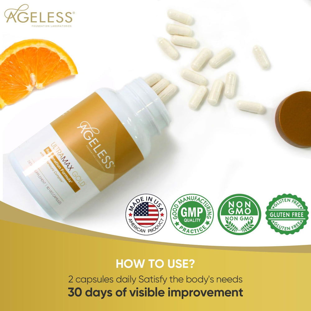 Spoon dispensing Ultramax Gold capsules for convenient daily use.