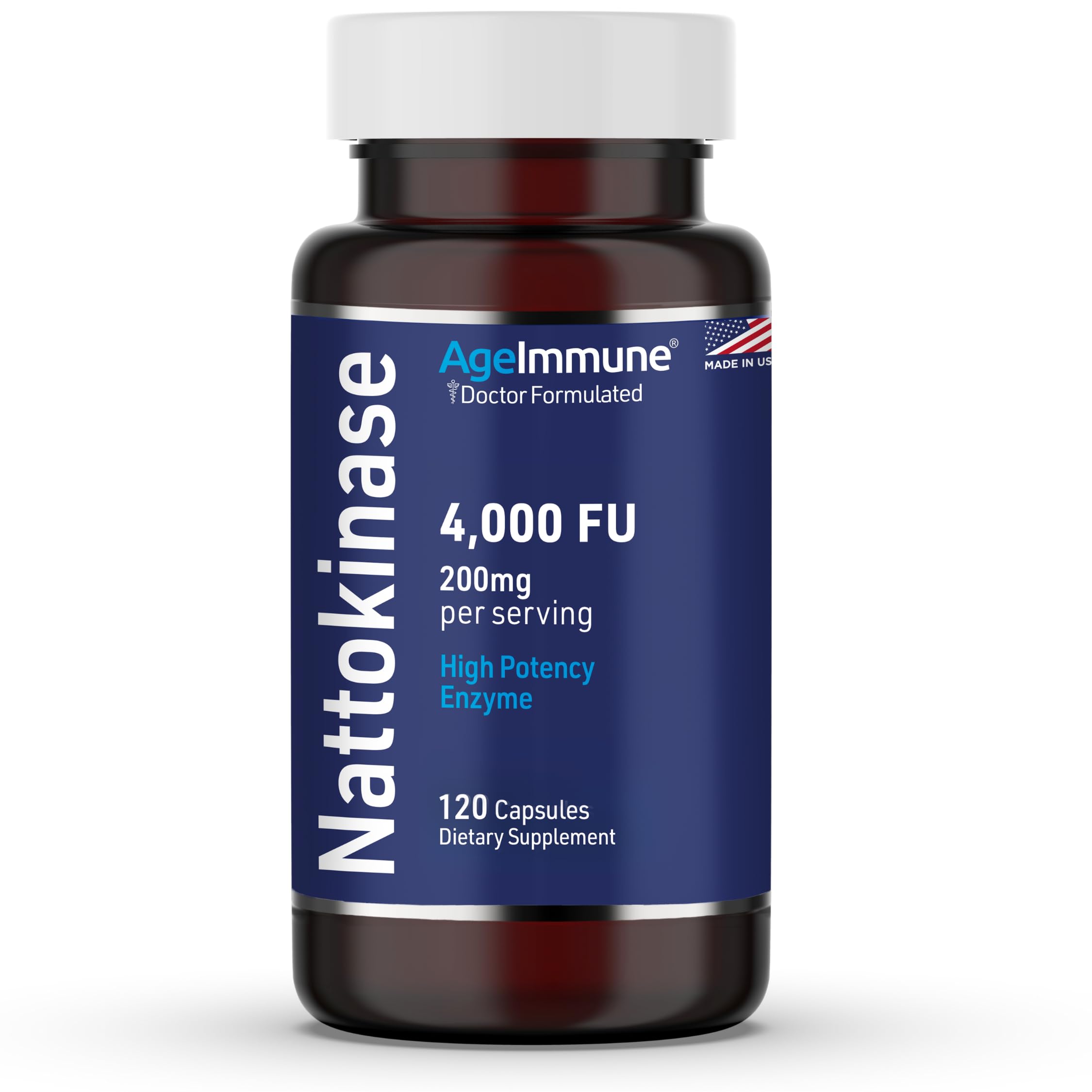 AgeImmune nattokinase bottle front for potential cardiovascular support