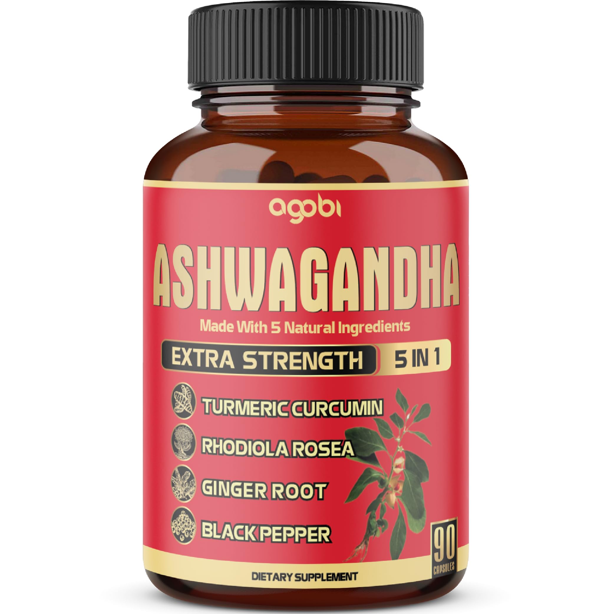 Agobi Ashwagandha bottle with 90 capsules ready for daily wellness.