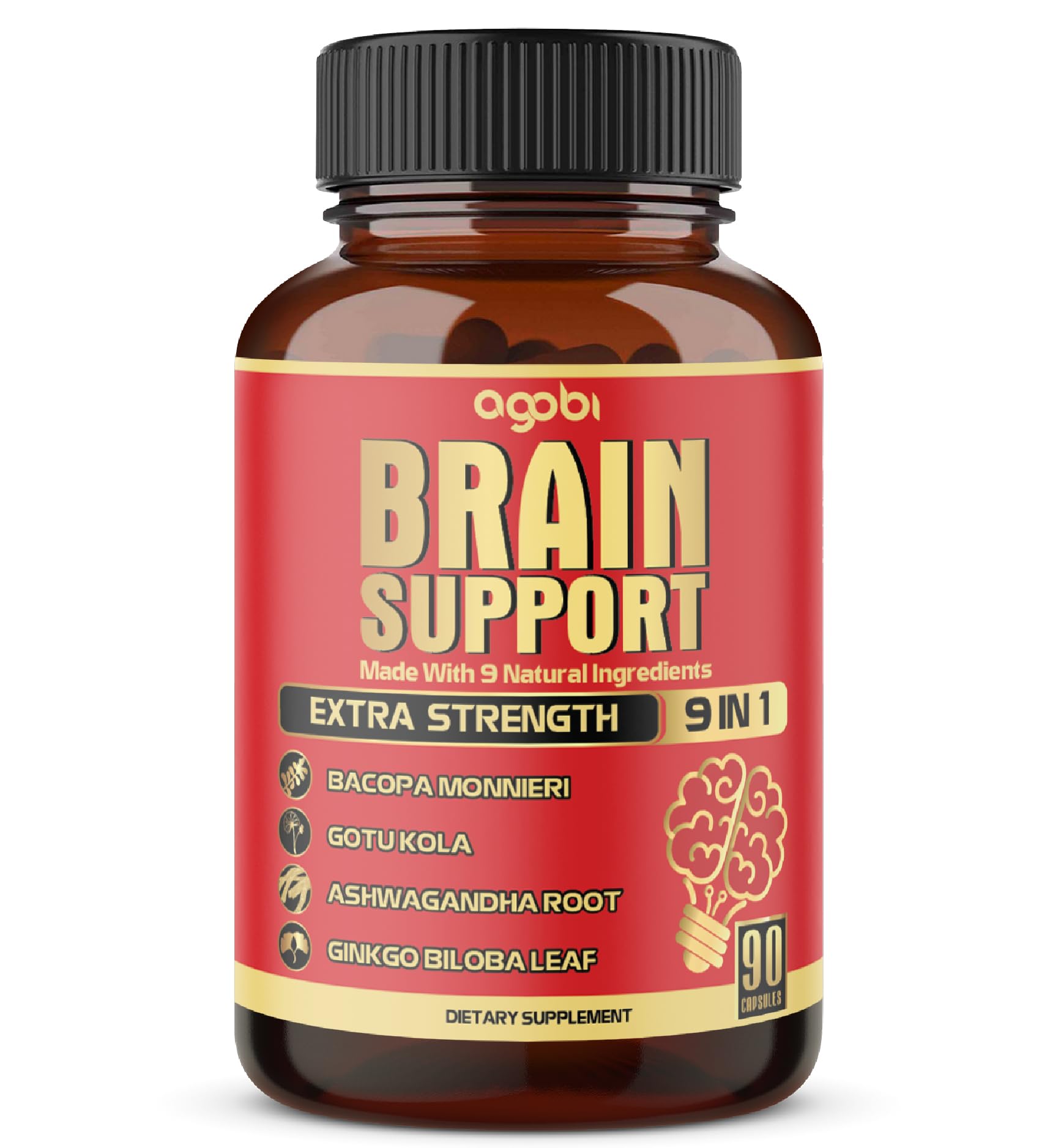 agobi brain support bottle label clearly lists ingredients for quick trust and informed use.