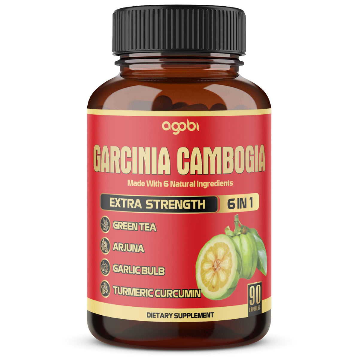 Agobi garcinia-cambogia 6 en 1, frasco visible para bienestar diario