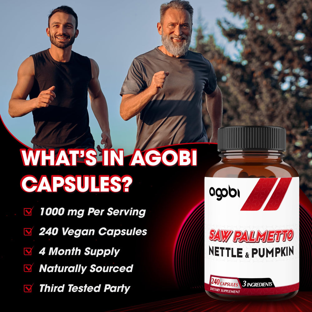 Agobi capsules with glass of water showing convenient daily intake.
