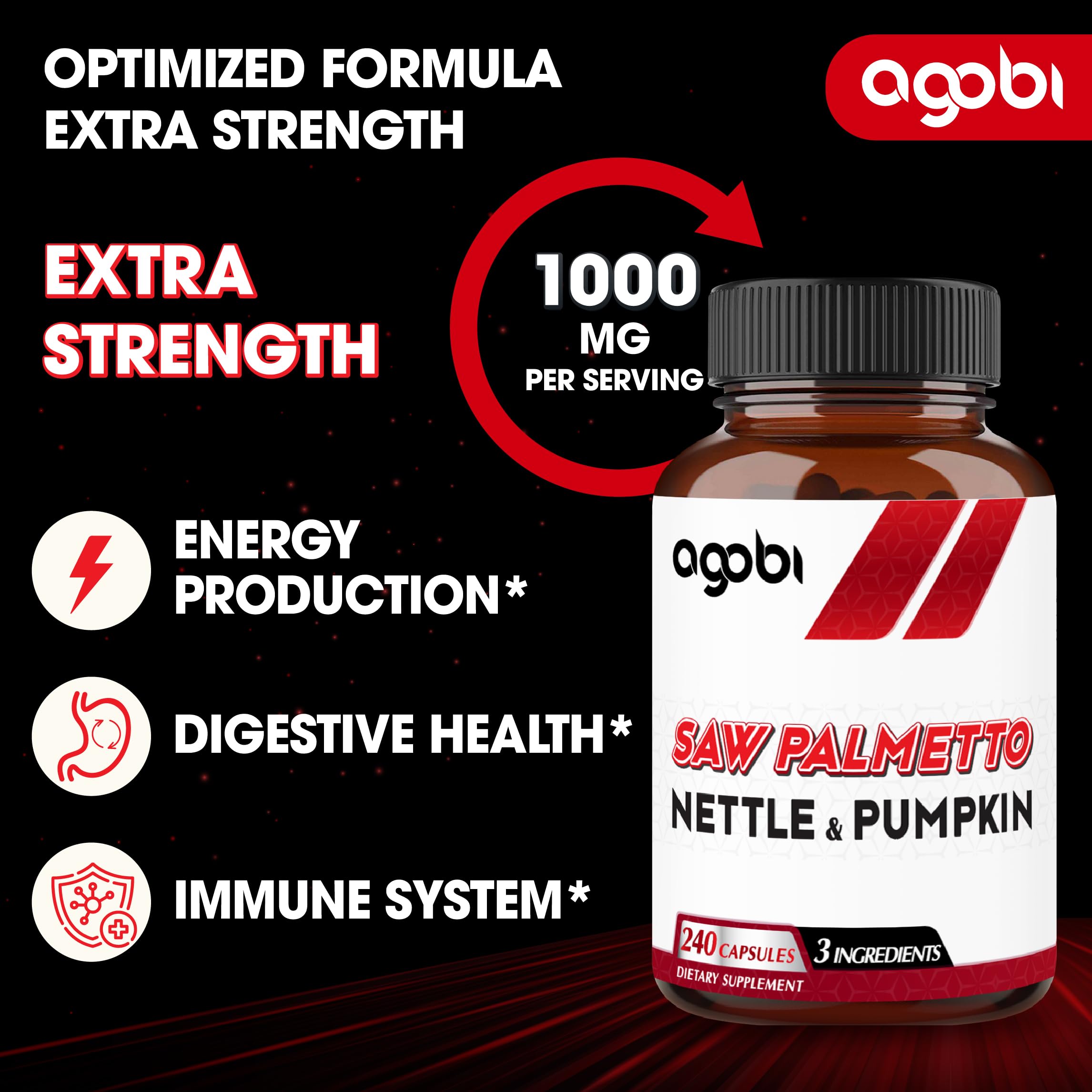 Agobi nettle leaf and pumpkin extract label visible, indicating natural blend.