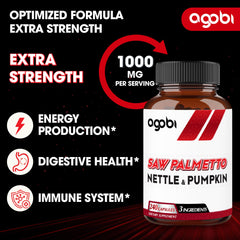 Agobi nettle leaf and pumpkin extract label visible, indicating natural blend.