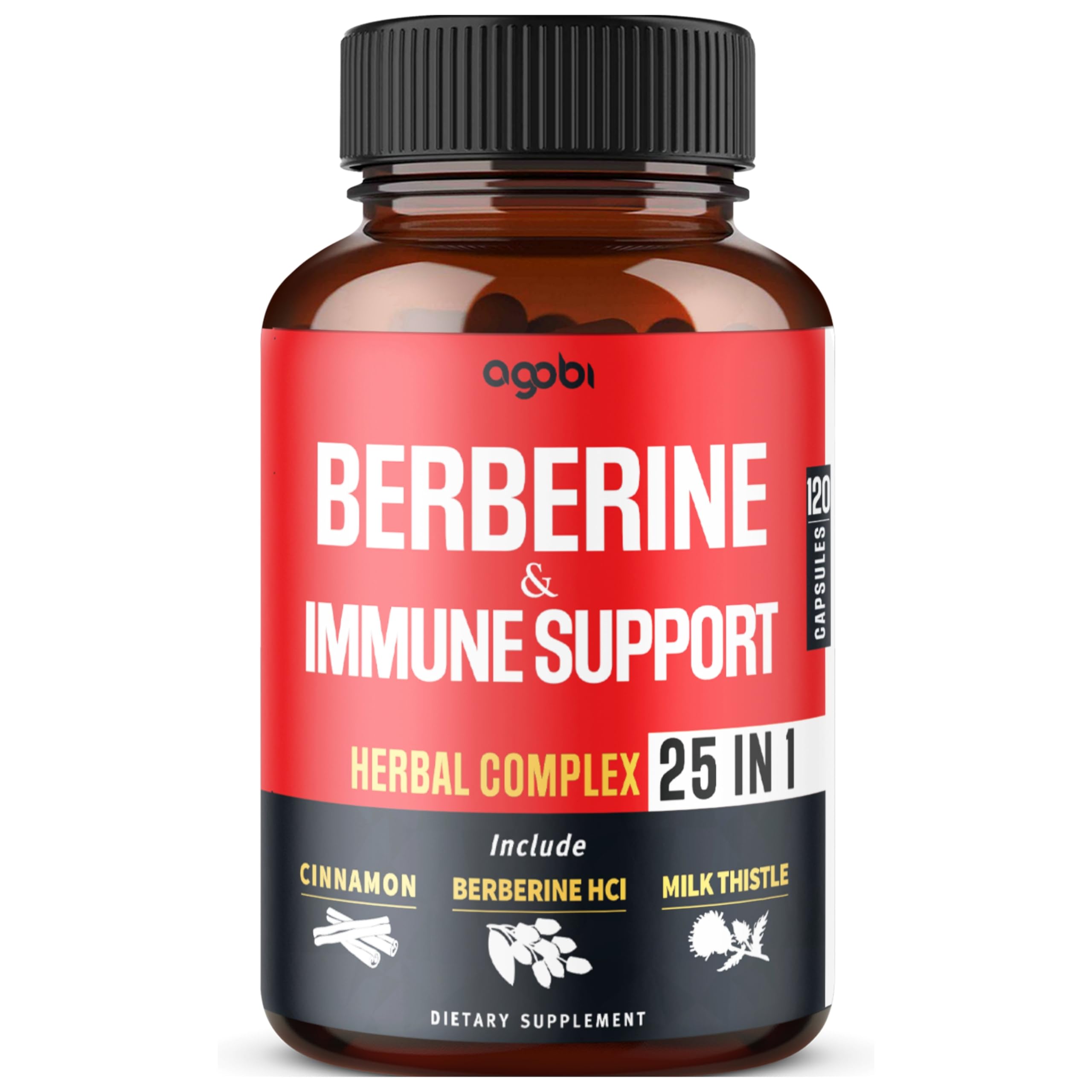 Agobi Premium Berberine bottle displaying the 120-capsule bottle for daily immune and digestive support