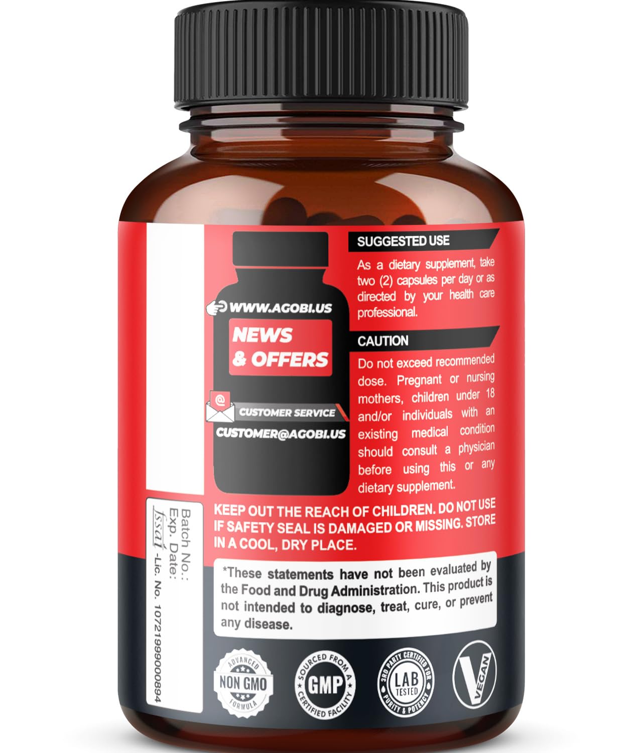 Agobi Premium Berberine glass bottle with caps shows travel-friendly packaging