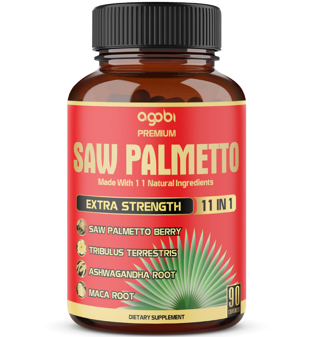 Agobi Premium Saw Palmetto Capsules bottle front for easy daily wellness.
